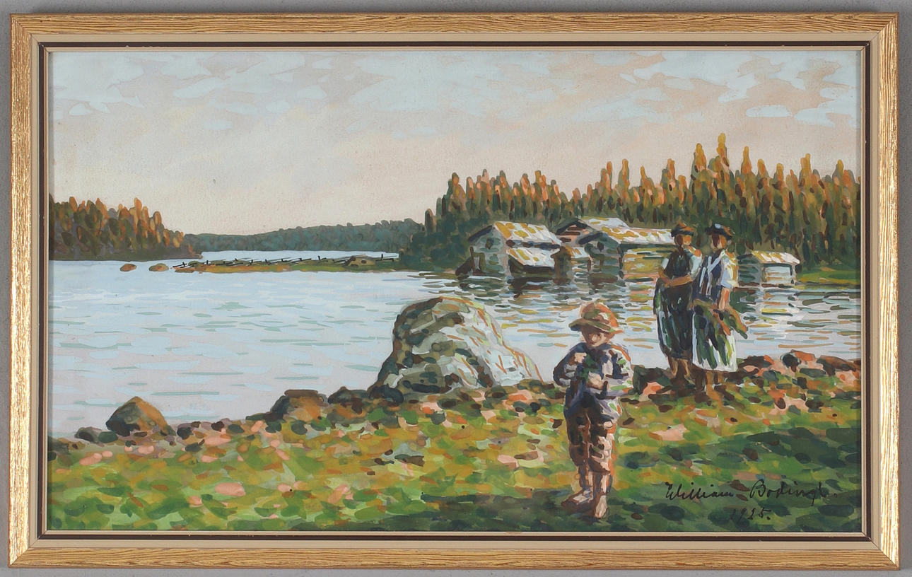 WILLIAM BODING. By boathouse, gouache on paper, signed and dated 1925.
