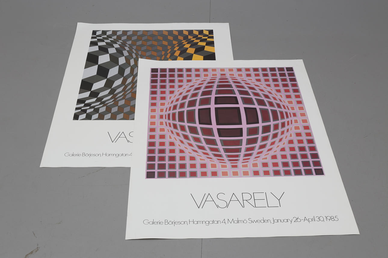 VICTOR VASARELY. Planscher, 2 stycken, Galerie Börjesson.