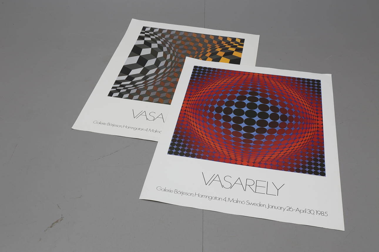 VICTOR VASARELY. Planscher, 2 stycken, Galerie Börjesson.