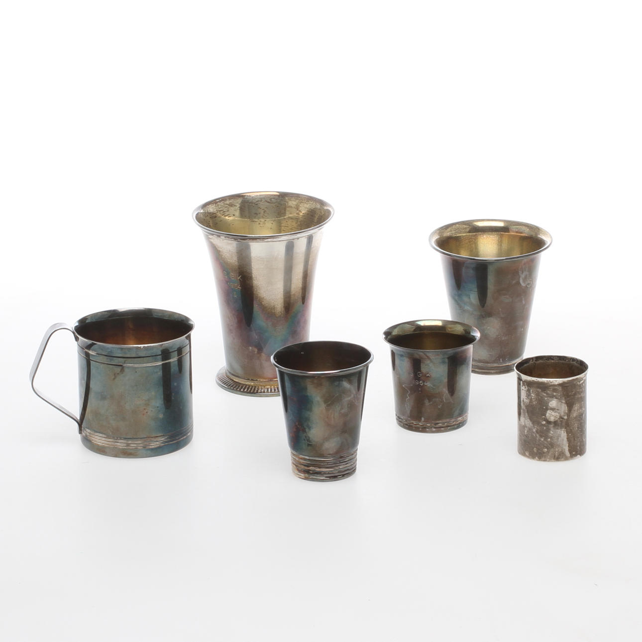 BÄGARE, SUPKOPP samt MUGG, 6 delar, silver, bl a CG Hallberg, GAB och Ray Urban, 1900-tal.