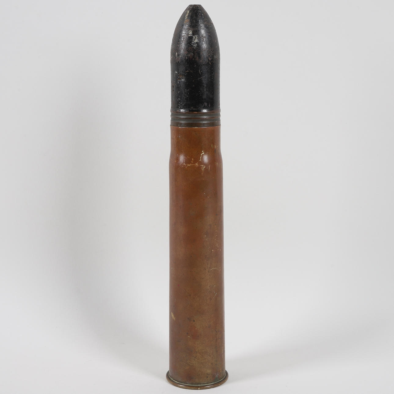 GRENADE CASE, brass & iron, 75mm.