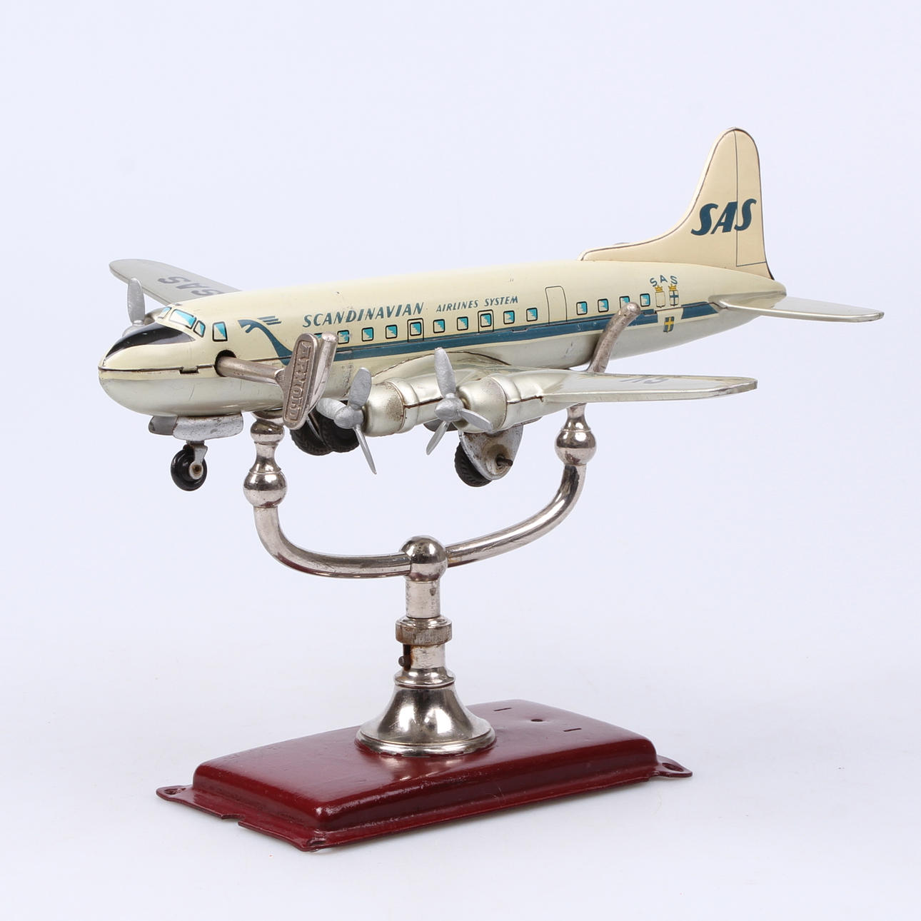 FLYGPLAN, plåt, "Douglas DC-6", uppdragbar, SAS, Arnold, Tyskland, 1900-talets mitt.