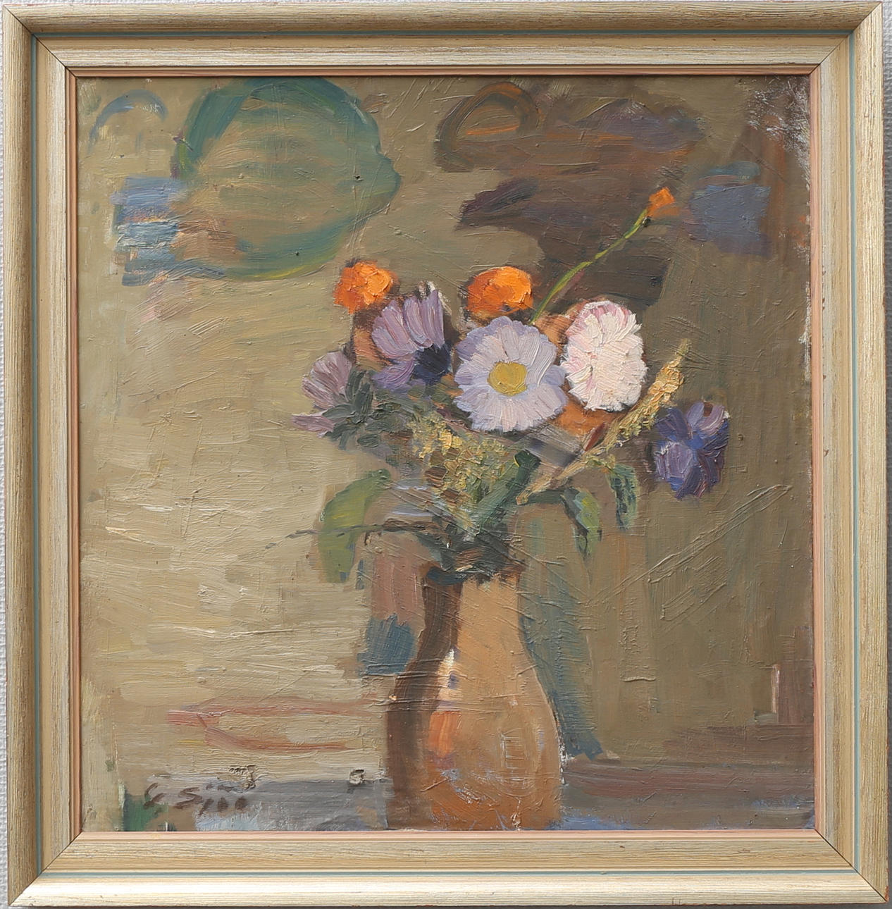 GUSTAF SJÖÖ. Stilleben. Olja på pannå, signerad G. Sjöö.