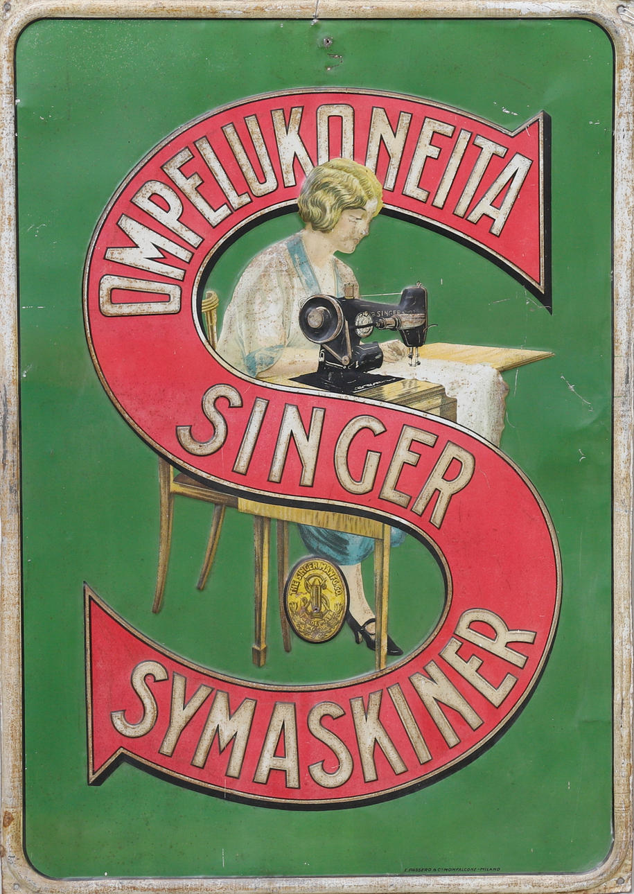 TIN SIGN, "Singer Sewing Machines", 1930s.