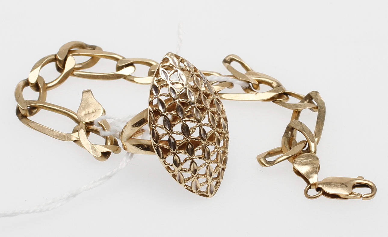 ARMBAND samt RING, 14k guld, vikt ca 17,2 gram.