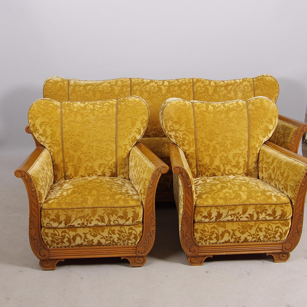 SOFFGRUPP, ek/plysch, chippendalestil.