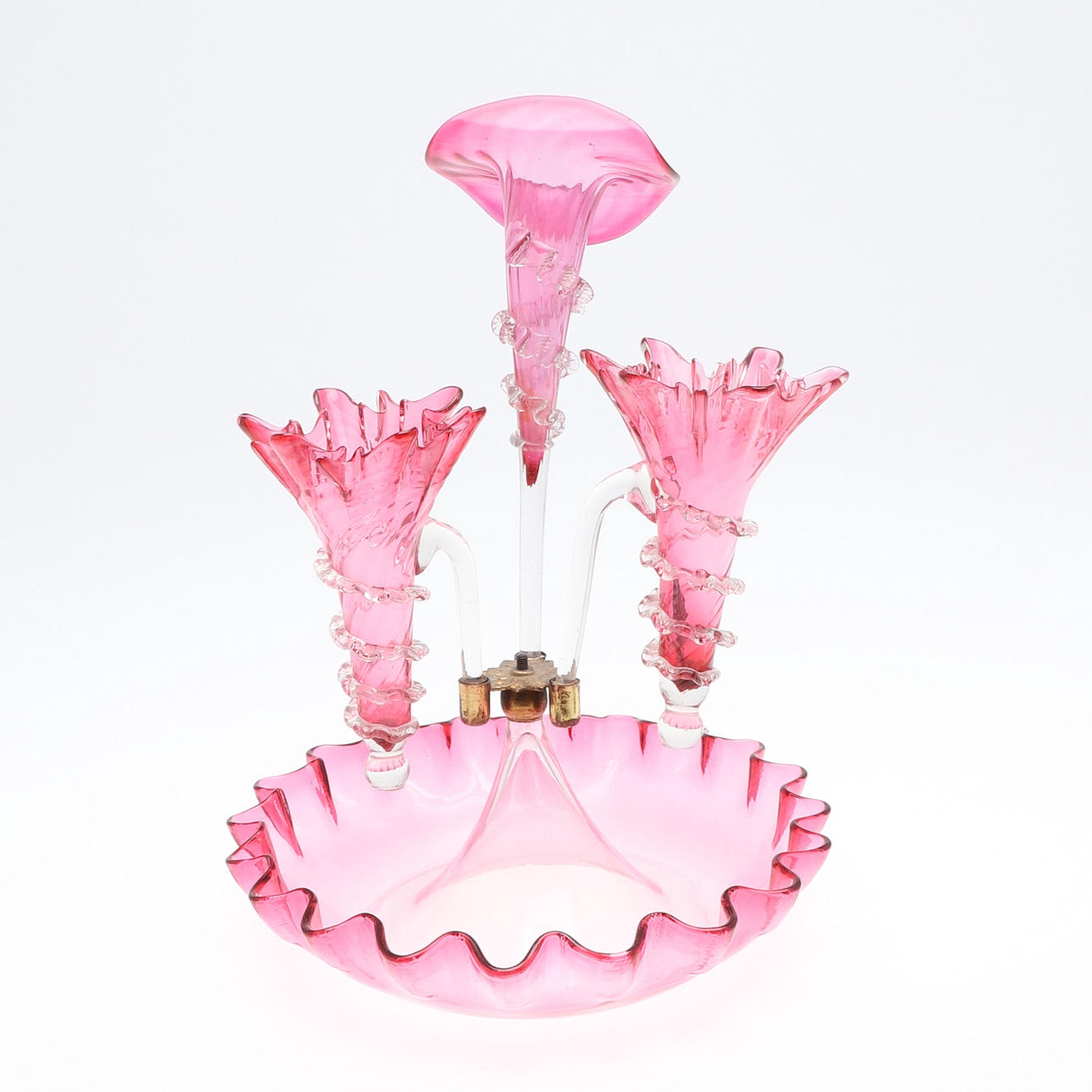 CRANBERRY GLASS EPERGNE.