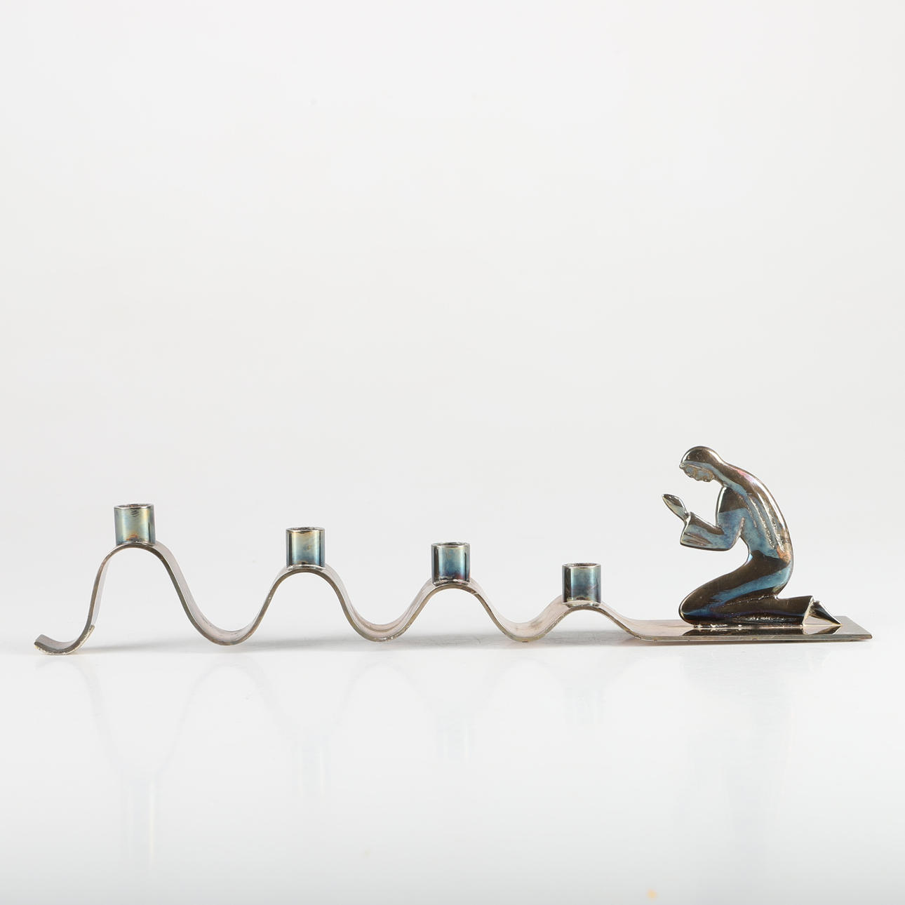 WALTER ANDERSSON. Candelabro, alpaca, Ystad Metall, 1900.