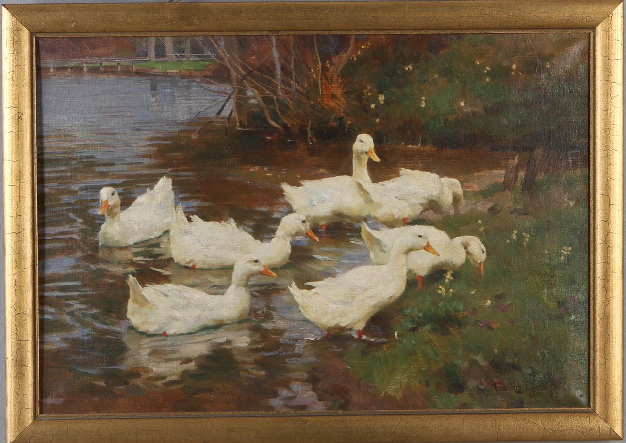 FRANS GRÄSSEL. Änder, olja på duk, signerad.