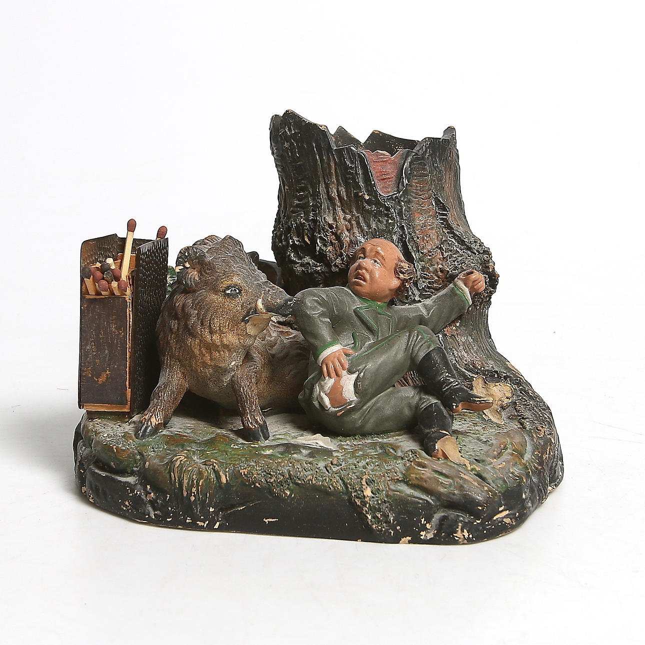 CIGARETTSTÄLL/SKULPTUR, lergods. Deponirt. 1900-talets början.