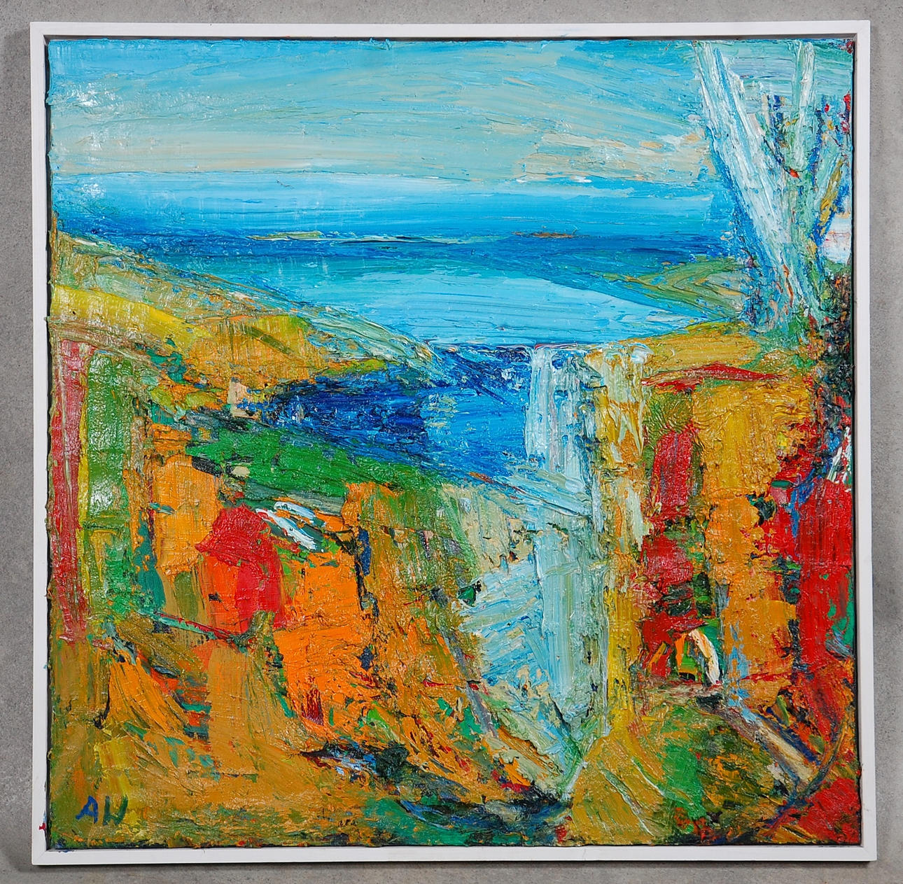 ANDERS WOLLIN. 1973, olja på duk " Vindpinad dal " monogram signerad, signerad A tergo.