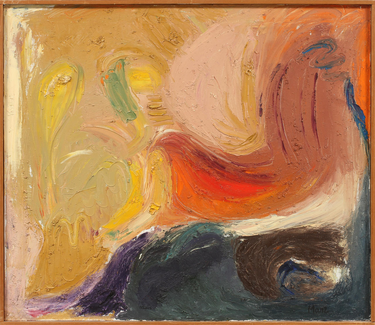 GERTRUD MANZ. Komposition, olja på duk, signerad.