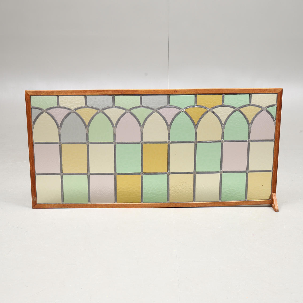 LEAD GLASS WINDOW, framed, 1900s.