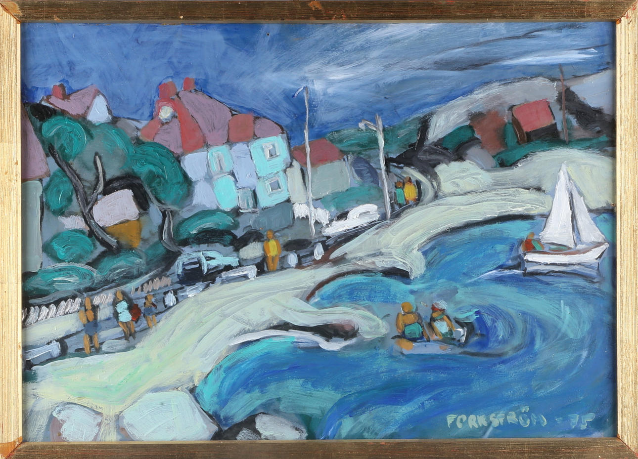 BERT FORKSTRÖM. strandmotiv, olja på masonite, signerad och daterad Forkström - 75.