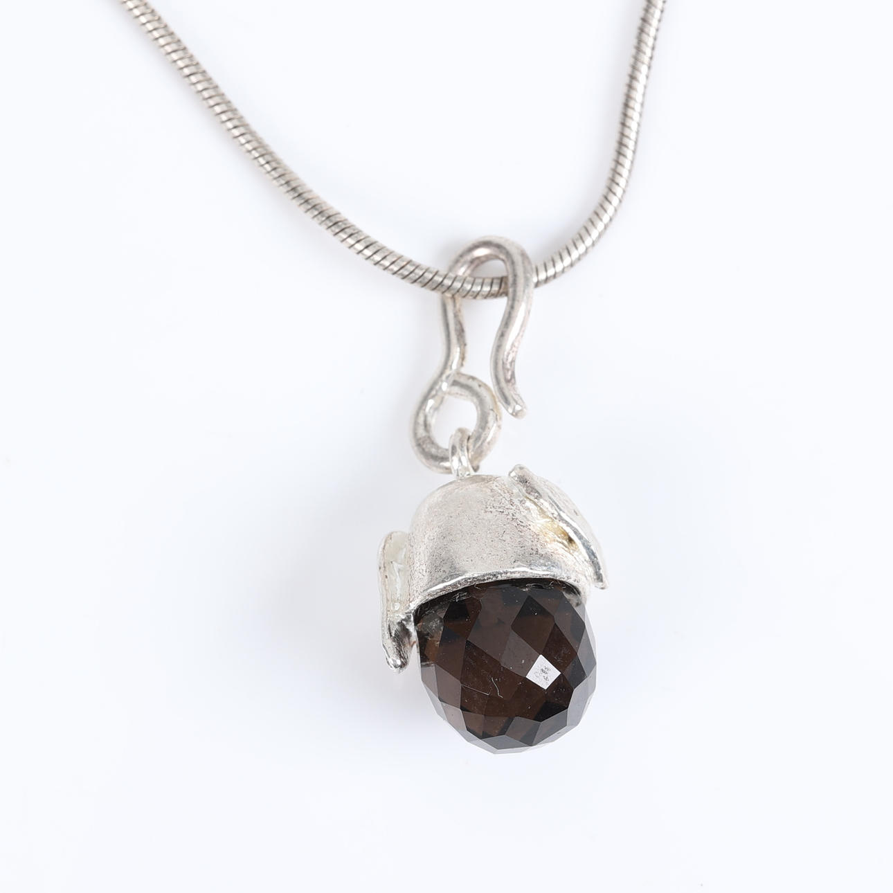 HALSKÆDE, Sterling sølv, Smoky quartz, Flora Danica.