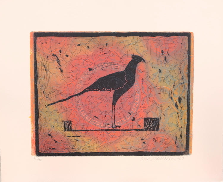 KIRSI NEUVONEN. Etsning/akvatint "Sekreterarfågel", signerad och daterad -89, numrerad 66/70.