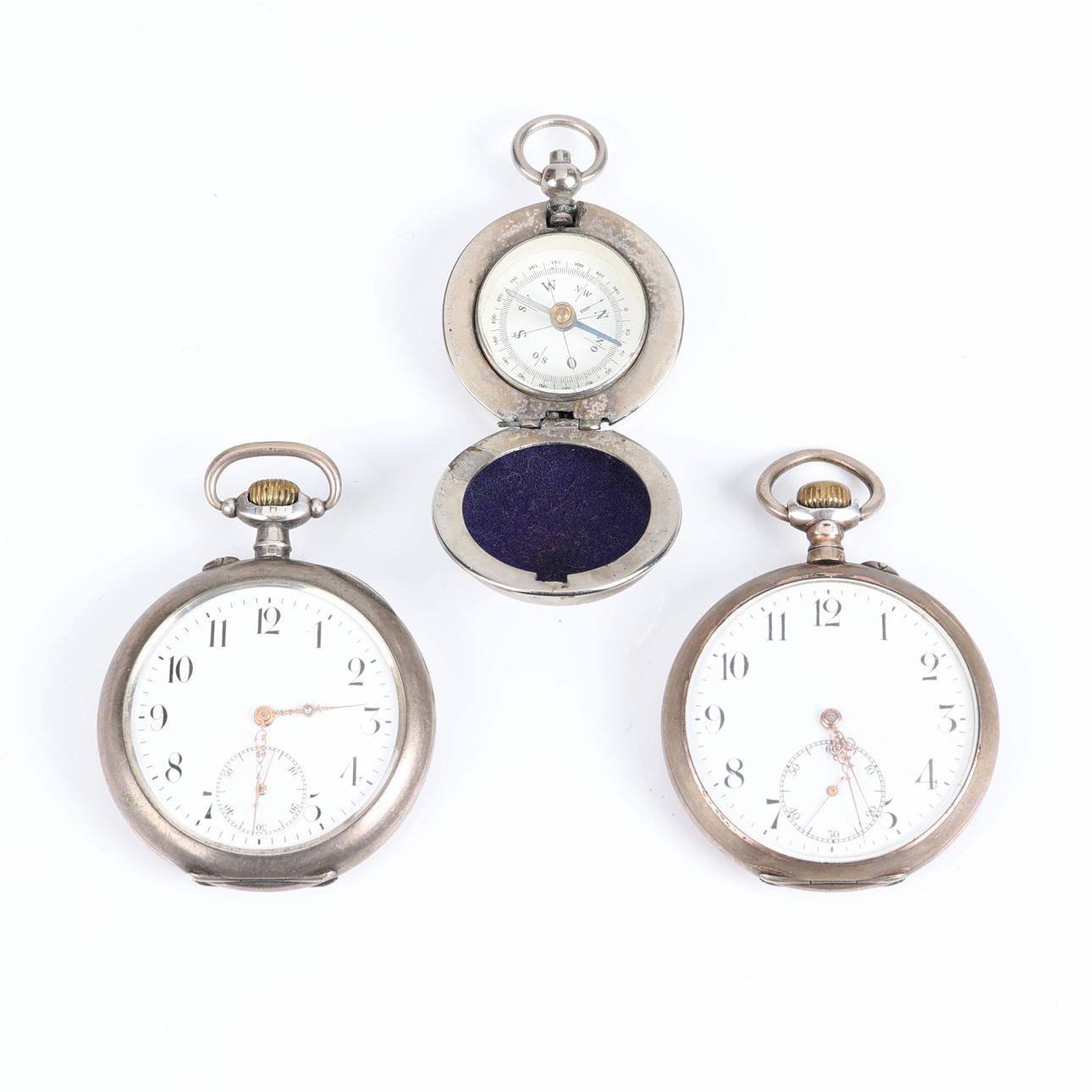 POCKET WATCH & COMPASS, Silver & Metal.