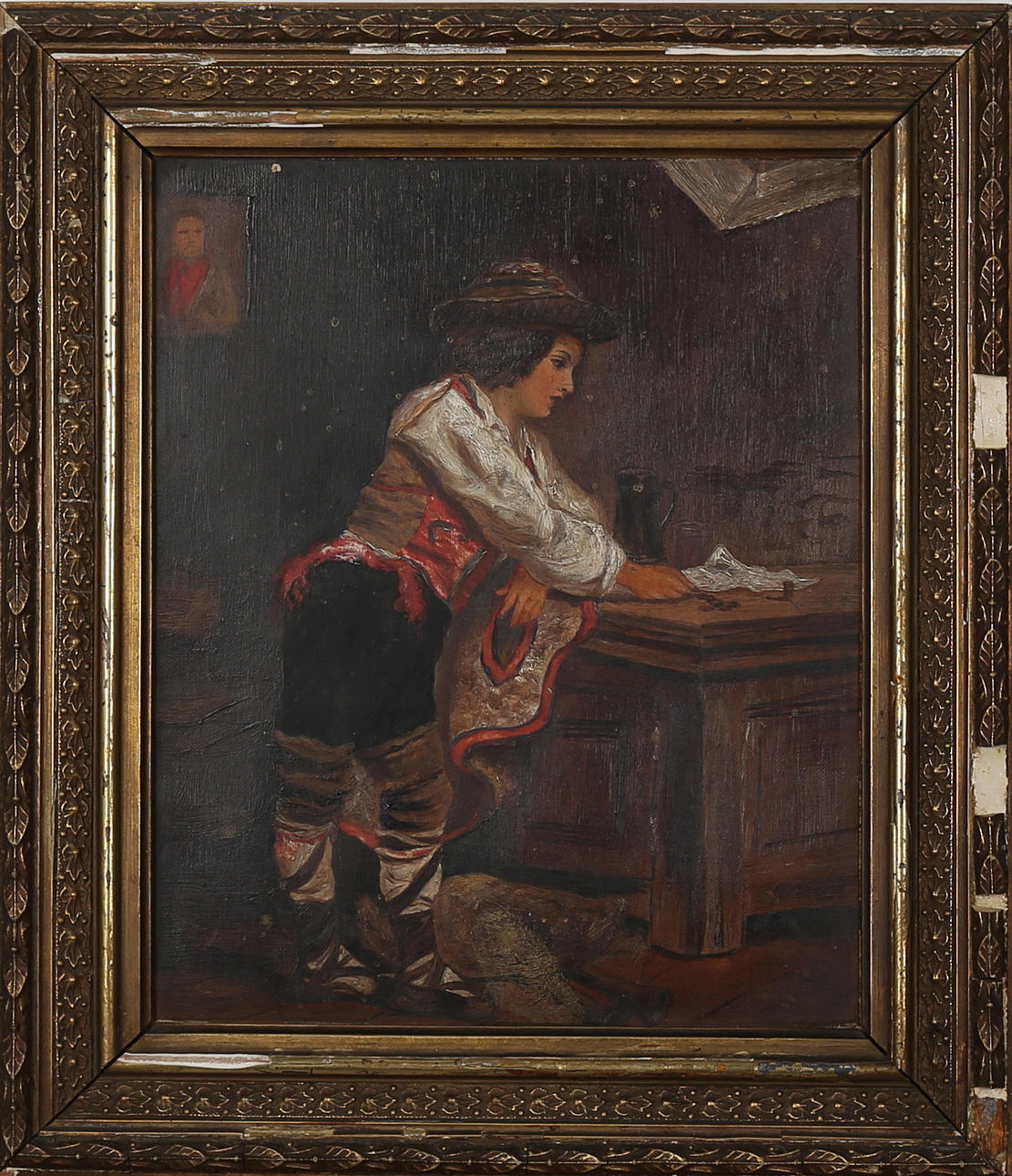 OKÄND KONSTNÄR. Läsande pojke vid bord, olja på duk, England 1880-1910-tal, osignerad.