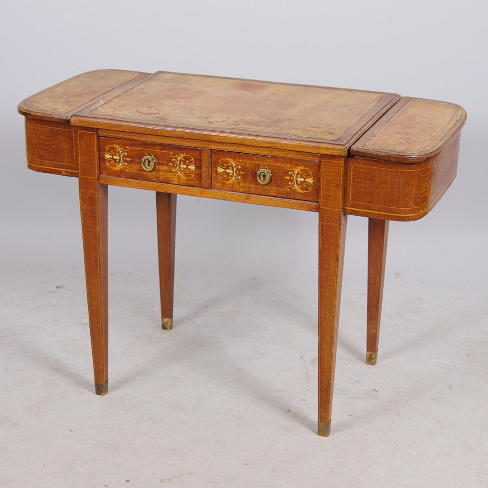 DAMSKRIVBORD, mahogny/instarsia med skinnskiva, engelsk stil.