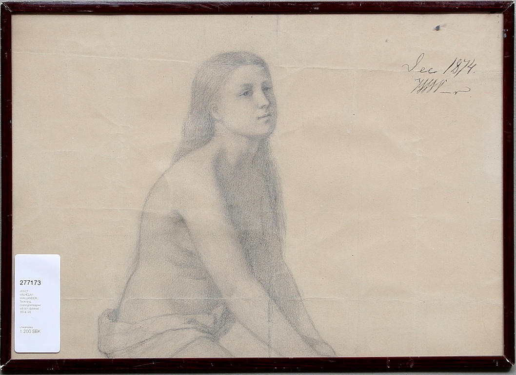 JOSEF WILHELM WALLANDER. Teckning, monogramsignerad och daterad 1874.