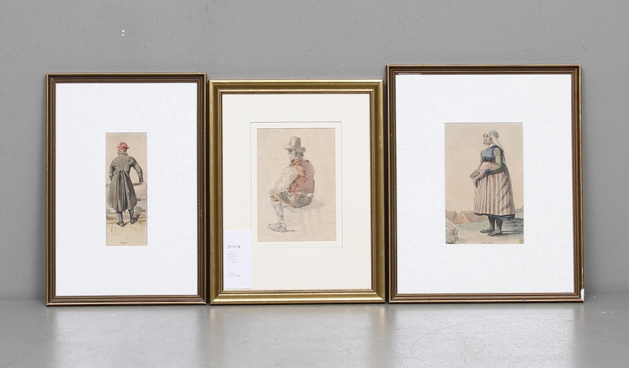 JOSEF WILHELM WALLANDER. TILLSKRIVEN. Blandteknik, 3 st, osignerade.