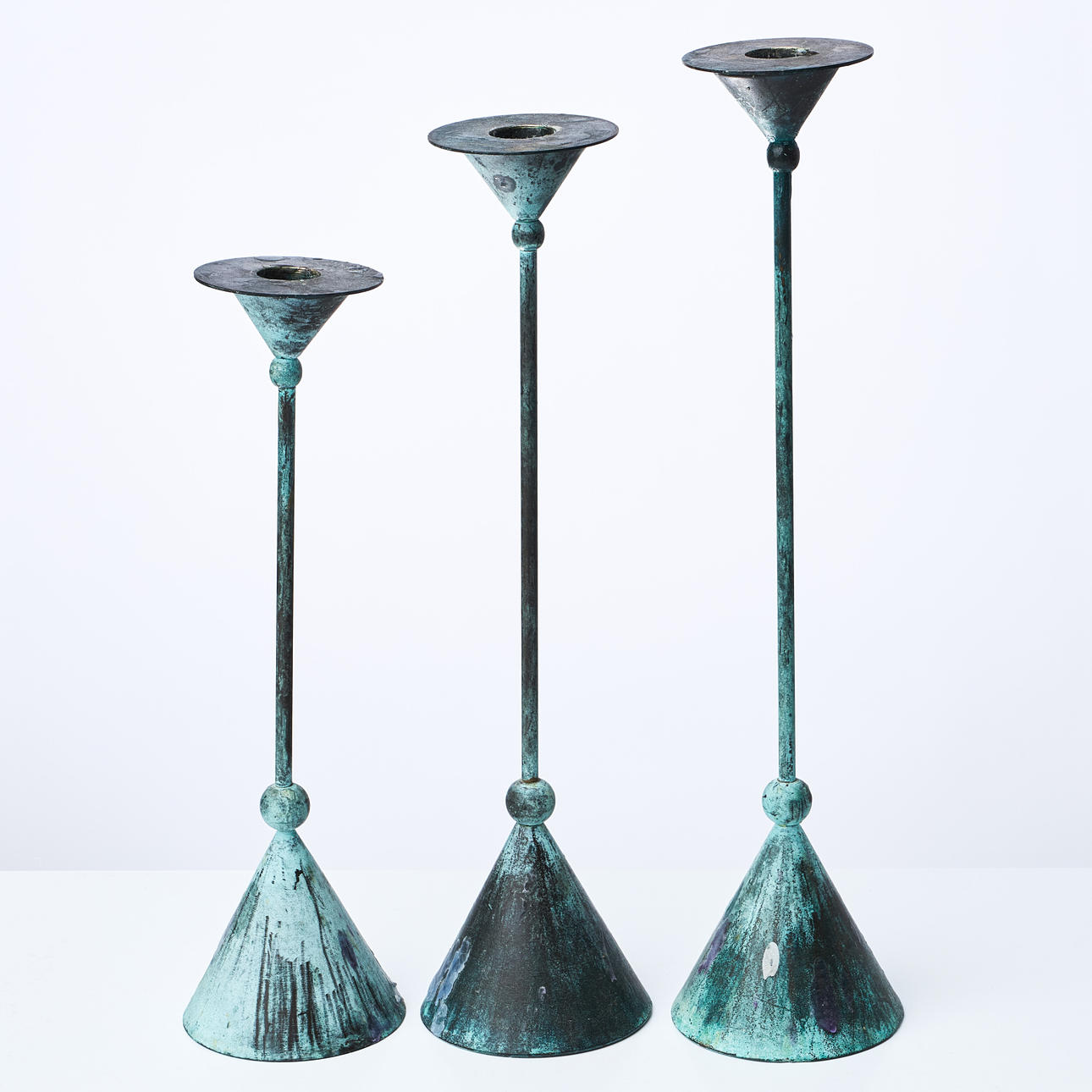 TAGE ANDERSEN, 3 dlr, candlesticks, green patinated.