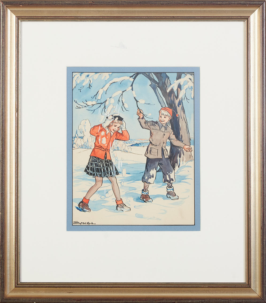 EVA EVANS ANDERSSON (1900-TAL). Winter game, signed, mixed media.