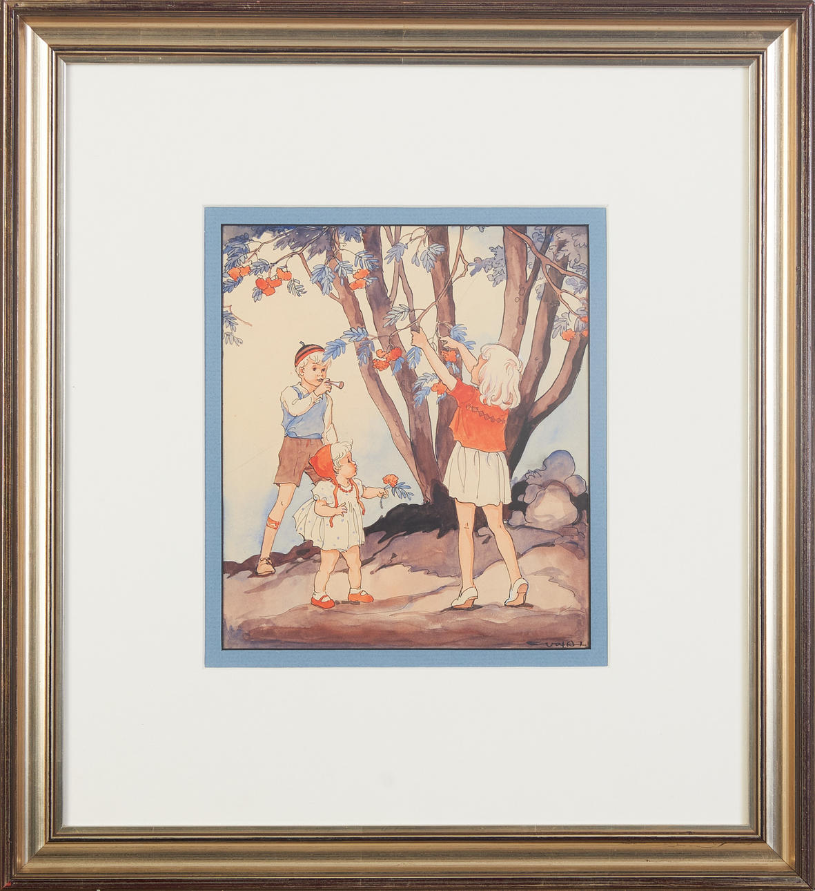 EVA EVANS ANDERSSON (1900-TAL). Picking rowan berries, signed, mixed media.