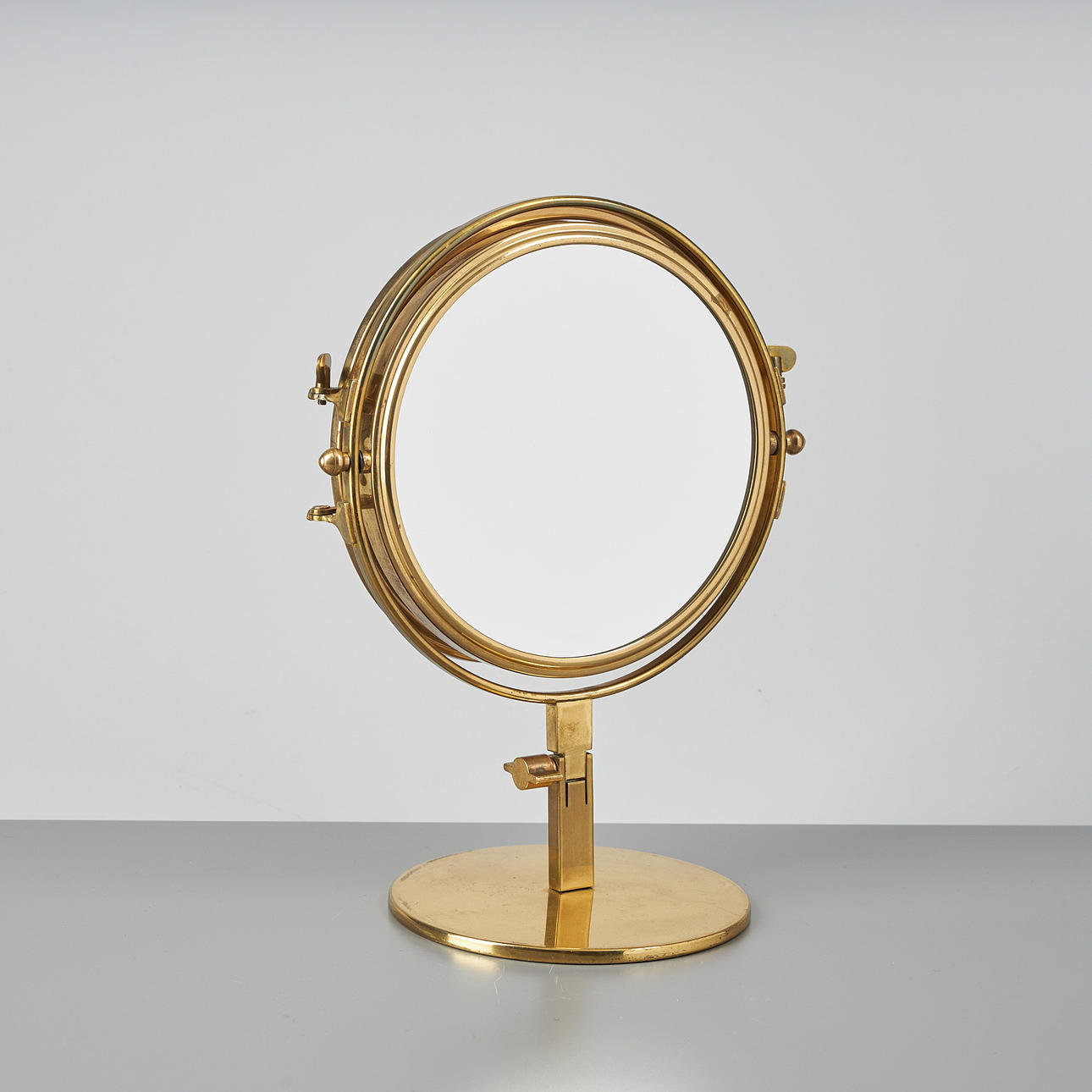 TABLE MIRROR, circa 1940/50s, brass.