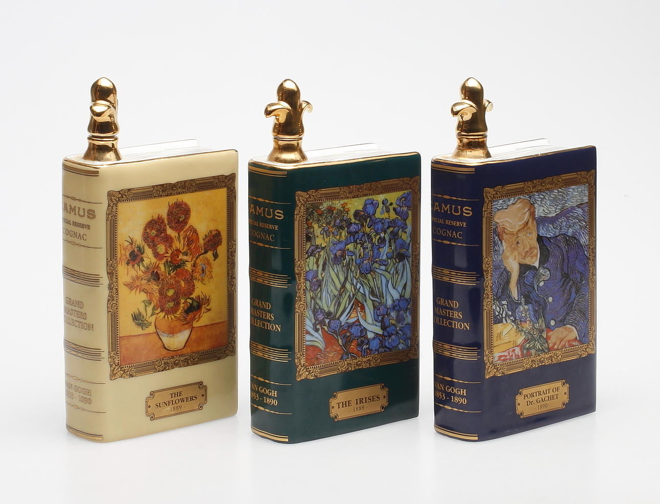 FLASKOR i form av böcker med motiv efter Vincent van Gogh, 3 delar, " Camus Special Reserve Cognac - Grand Master's Collection", Limoges.