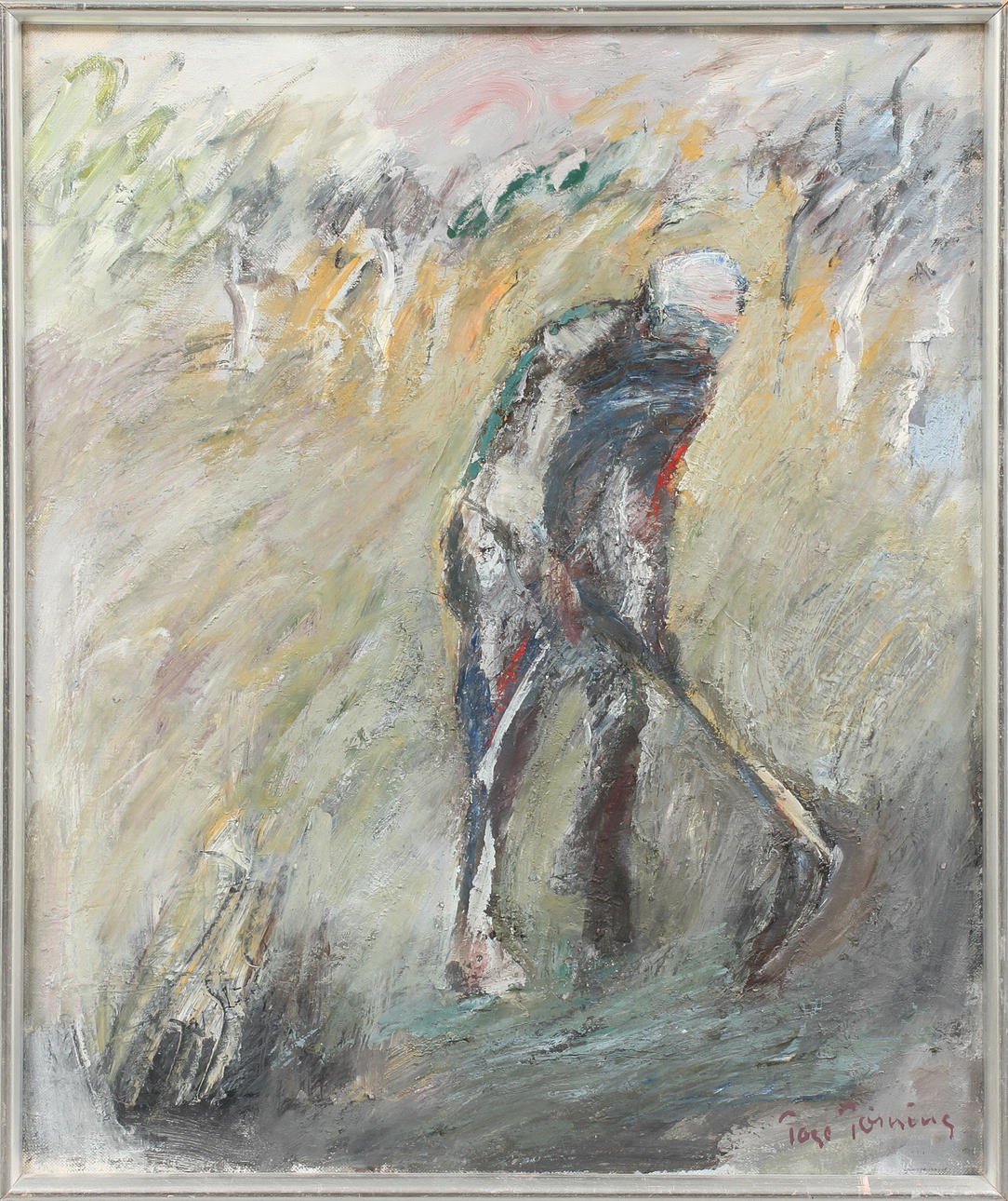 TAGE TÖRNING. "Skördetid", olja på duk, signerad.