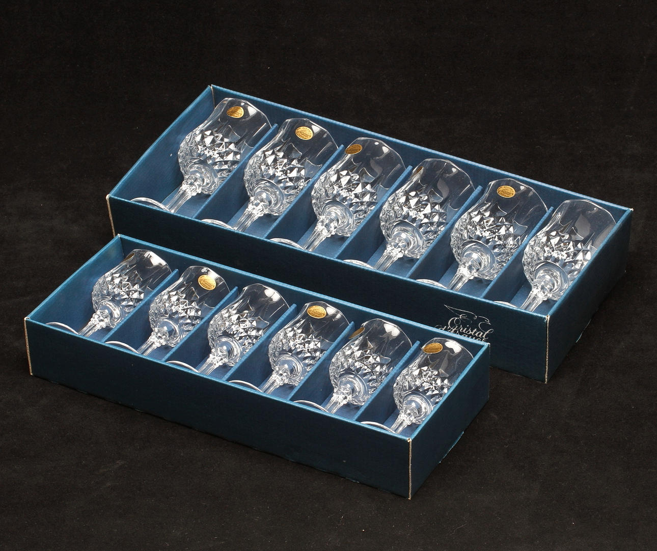 GLASSERVISDELAR, 12 delar, "Longchamp", Cristal d'Arques, Frankrike.