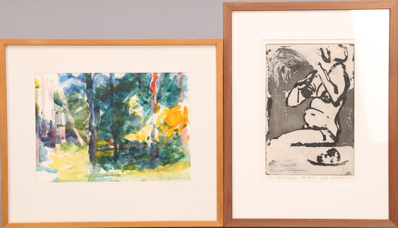 G. HULTQUIST. Akvarell och akvatint, signerade, daterade -83, -84.