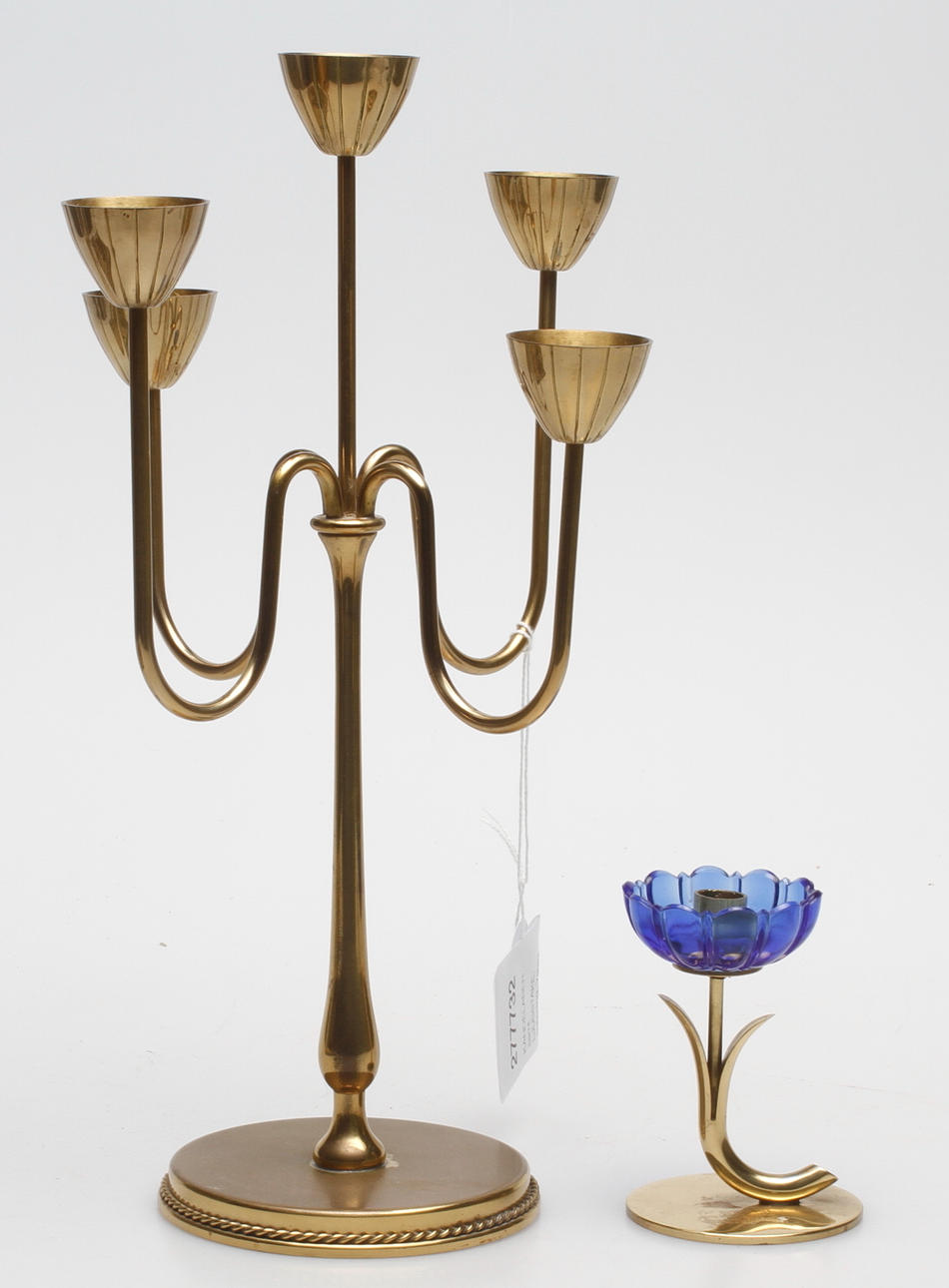 KANDELABER samt LJUSSTAKE, mässing, Ystad metall, Gunnar Ander.