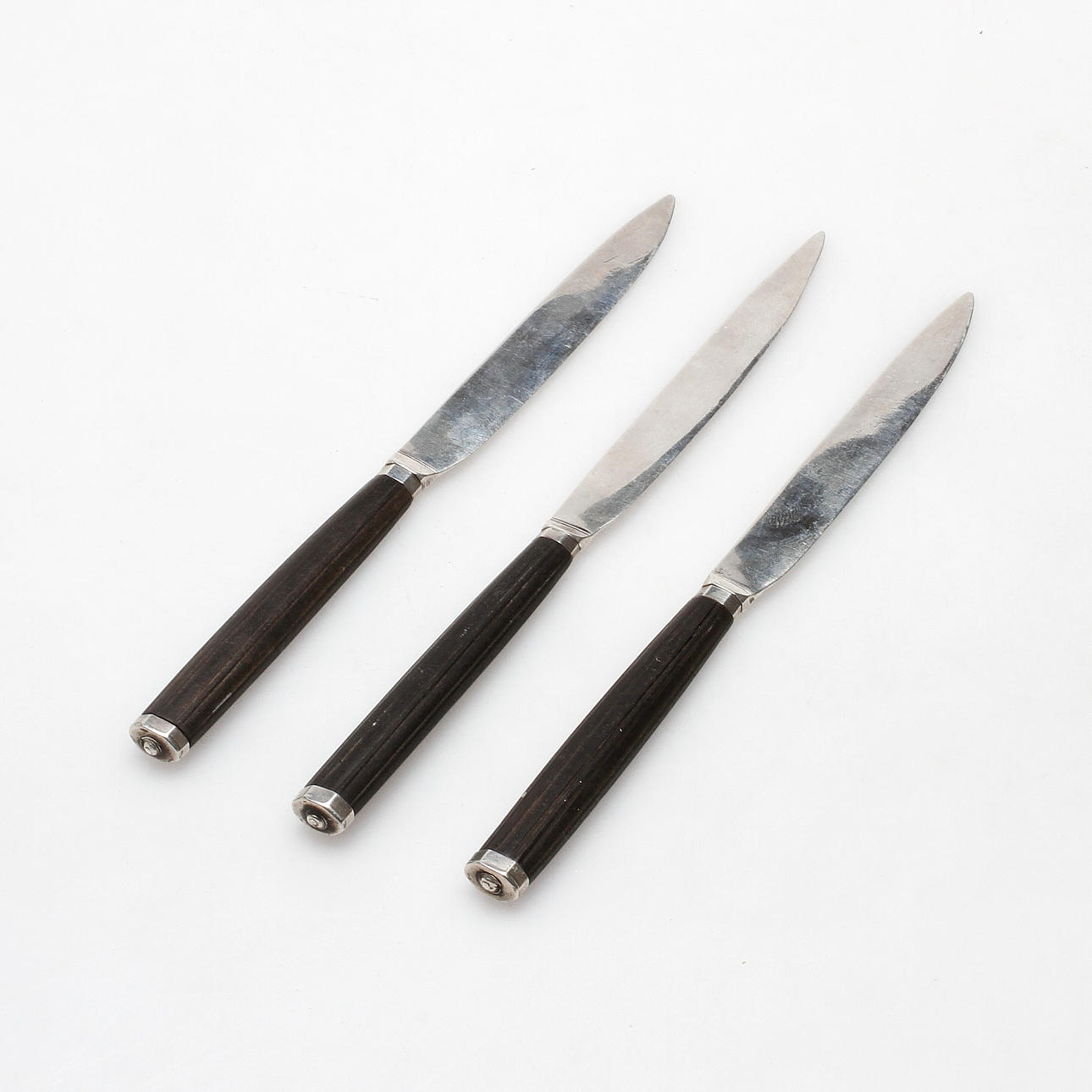 FRUKTKNIVAR, 3 st, silver med träskaft, Arvid Floberg, Stockholm 1787.