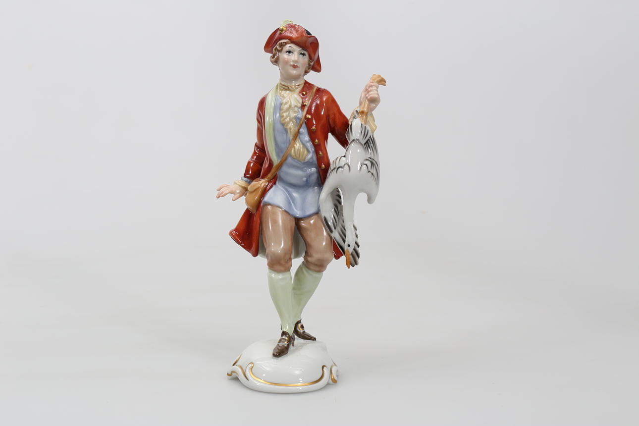 FIGURIN, porslin, Lyckad jakt, nummer 870, signerad Hugo Meisel, Rosenthal.