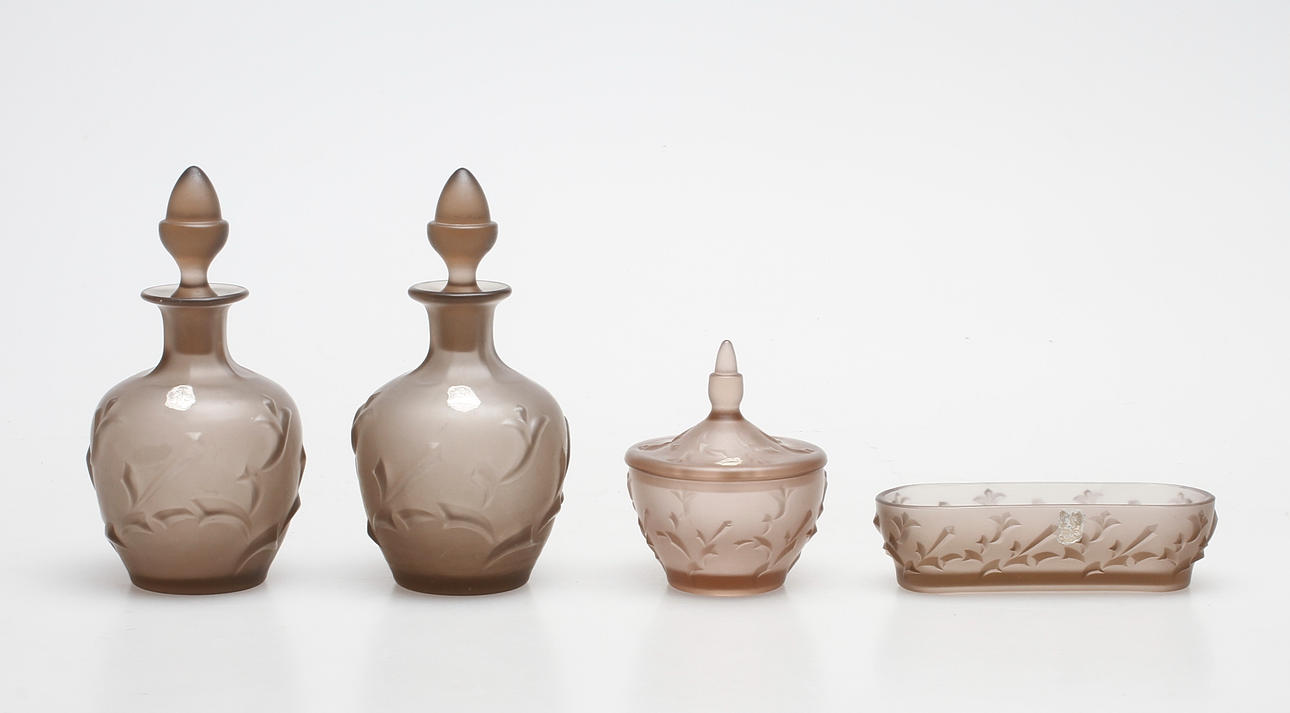 TOALETTUPPSATS, 4 delar, glas, Edvin Ollers, Åfors, 1930/40-tal.