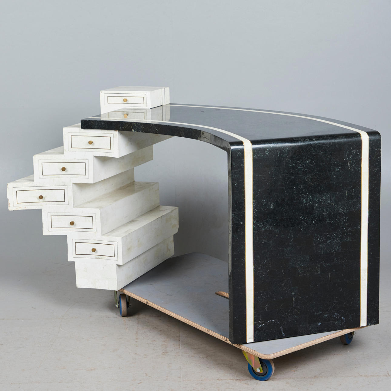 skrivbord, trä, sten, mässing.