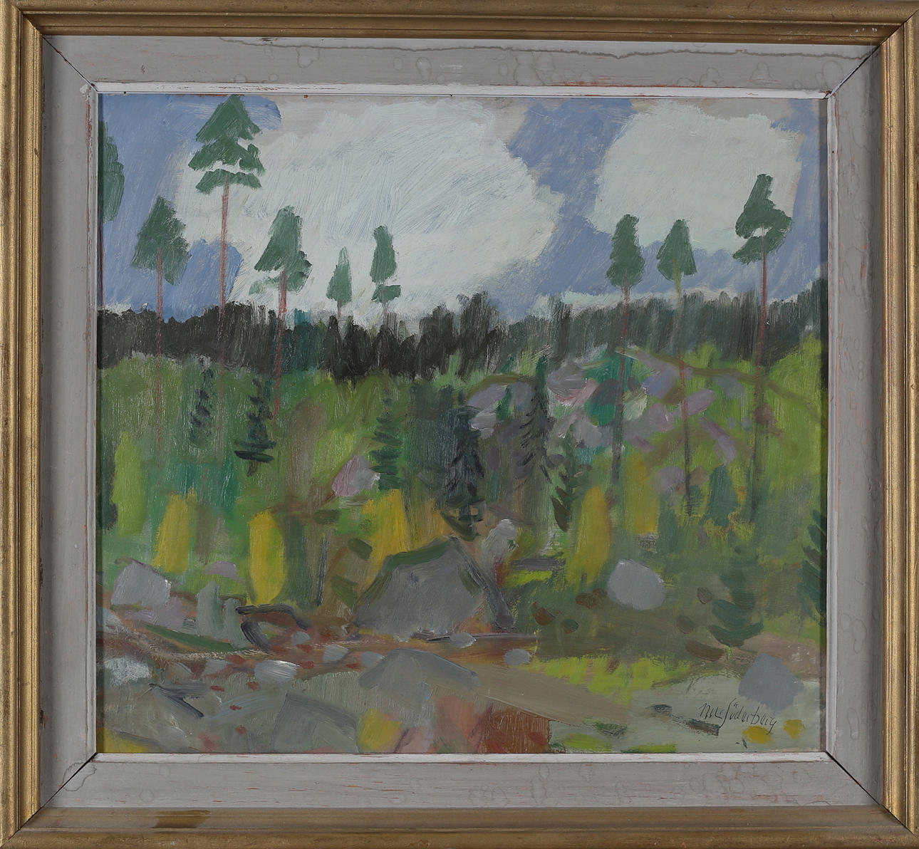 NILS SÖDERBERG. Forest landscape, oil on Board, signed.