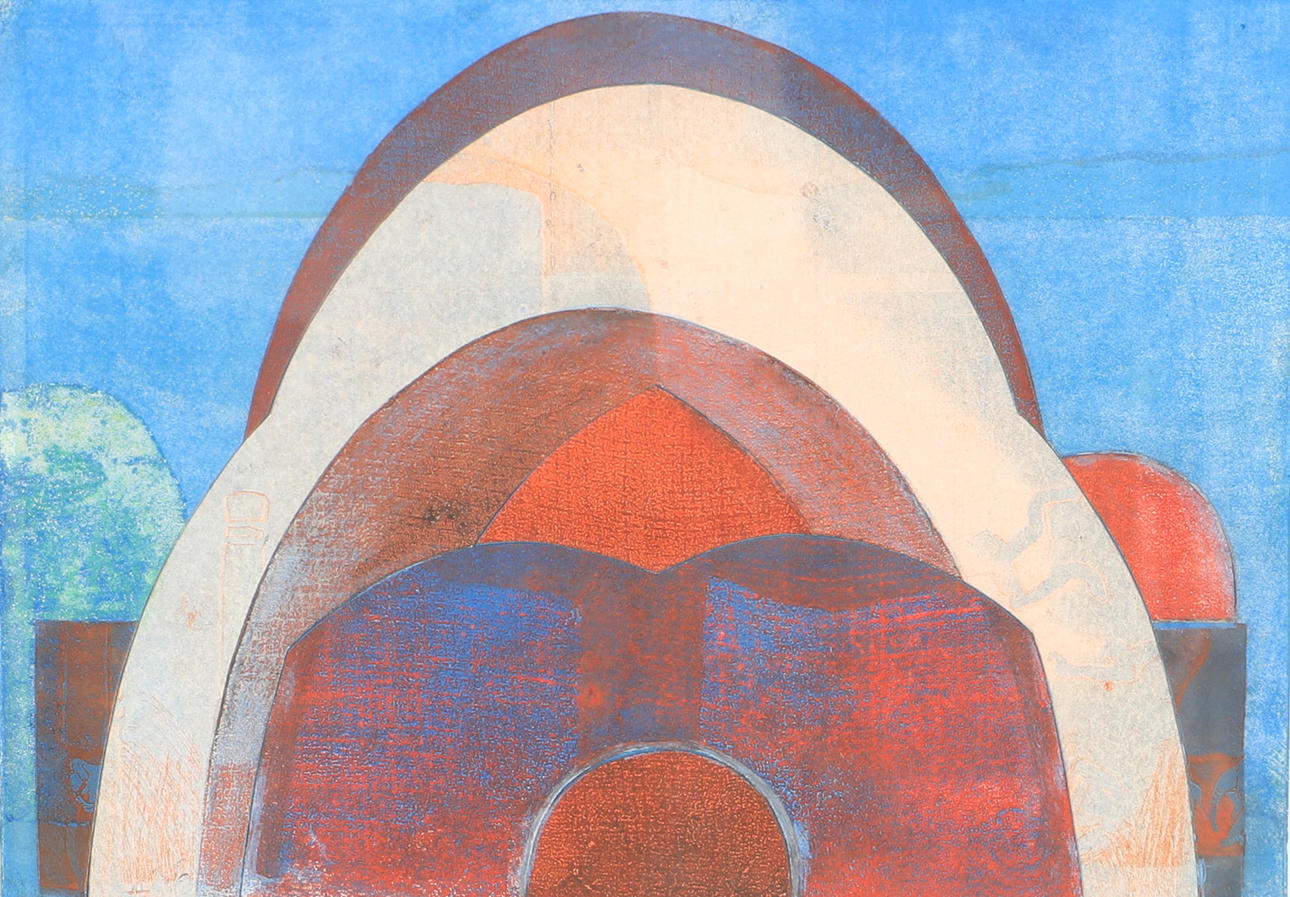 CURT BJERNEVI. "Atlantis", etching/collage, signed 1983.