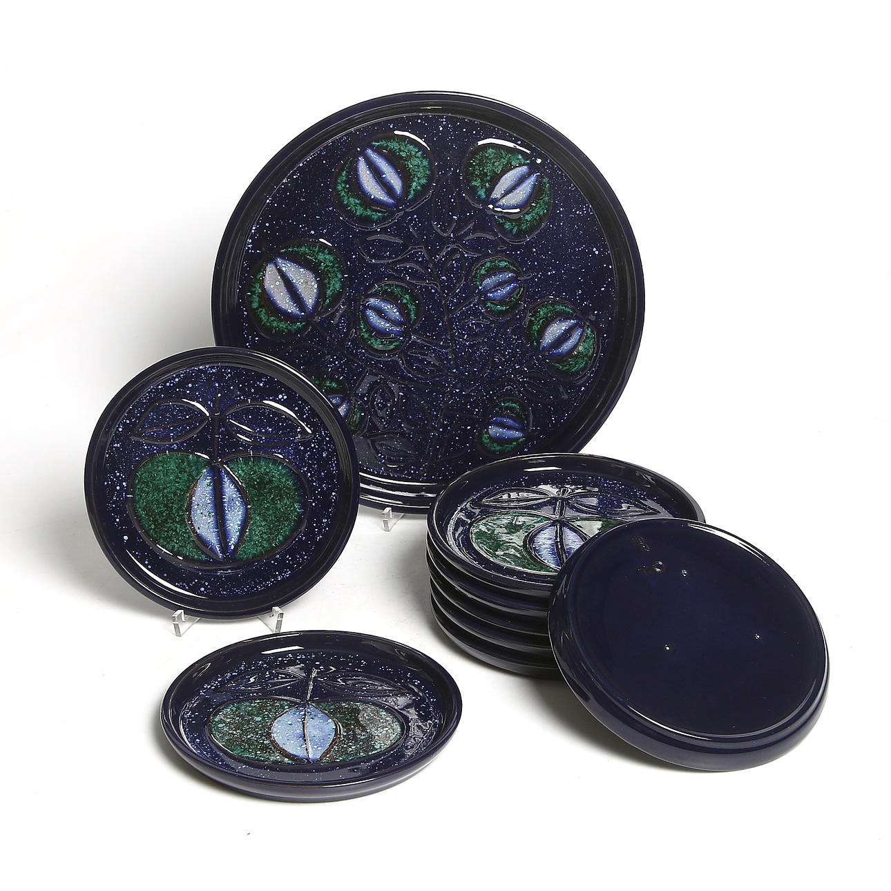 FRUKTSERVIS, 9 delar, Nittsjö, signerad THO. 1970-tal.