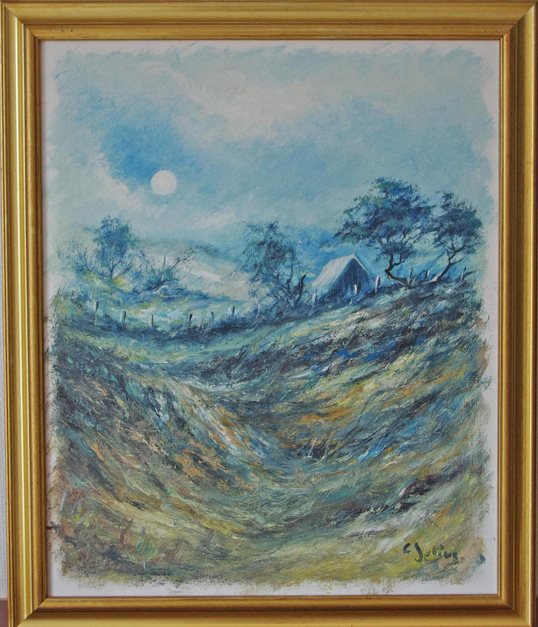 CARL JULIUS. Landskap med stuga, olja på duk, signerad C. Julius.
