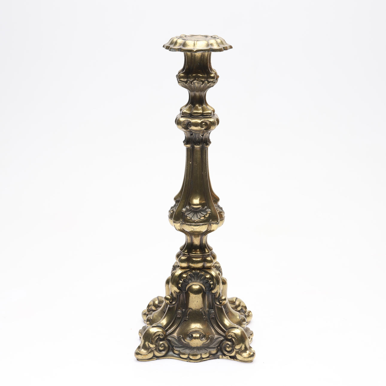 CANDLESTICK/TABLE LAMP BASE, baroque style, yellow metal, 1900s.