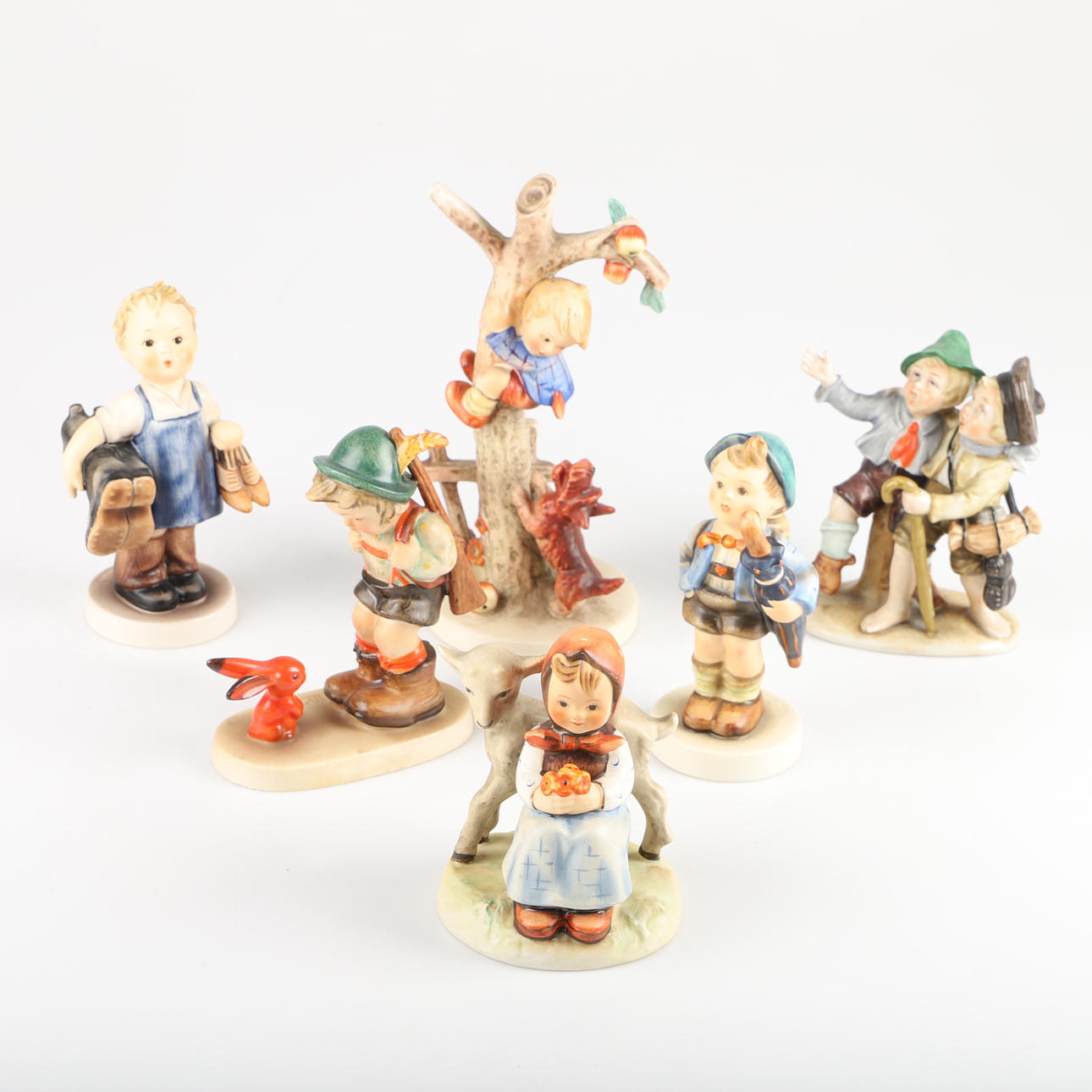 FIGURINES, 6 pieces, porcelain, mostly Goebel, Germany.