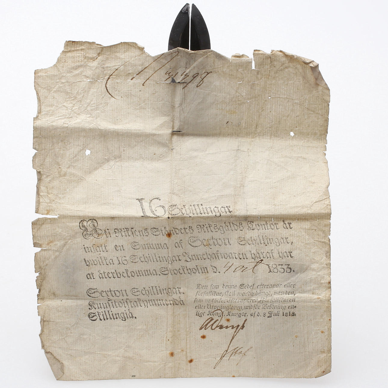 MYNT, skuldebrev. 1833.