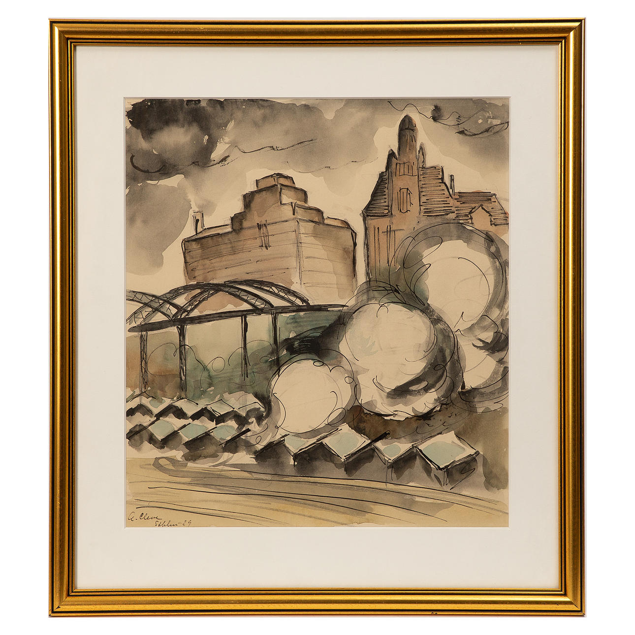 AGNES  CLEVE. Mixed media on paper, signed and dated -29.