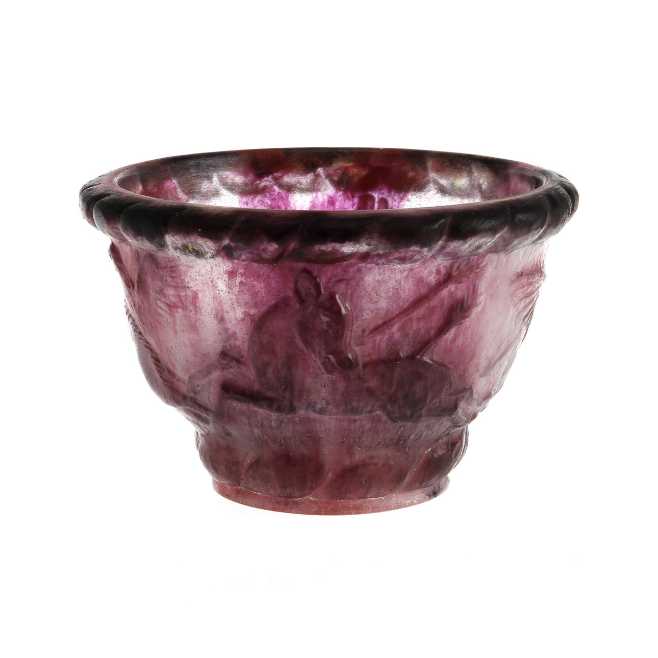 GABRIEL ARGY-ROUSSEAU. Skål "Hunting Scene", Frankrike 1920-tal, pâte de verre.