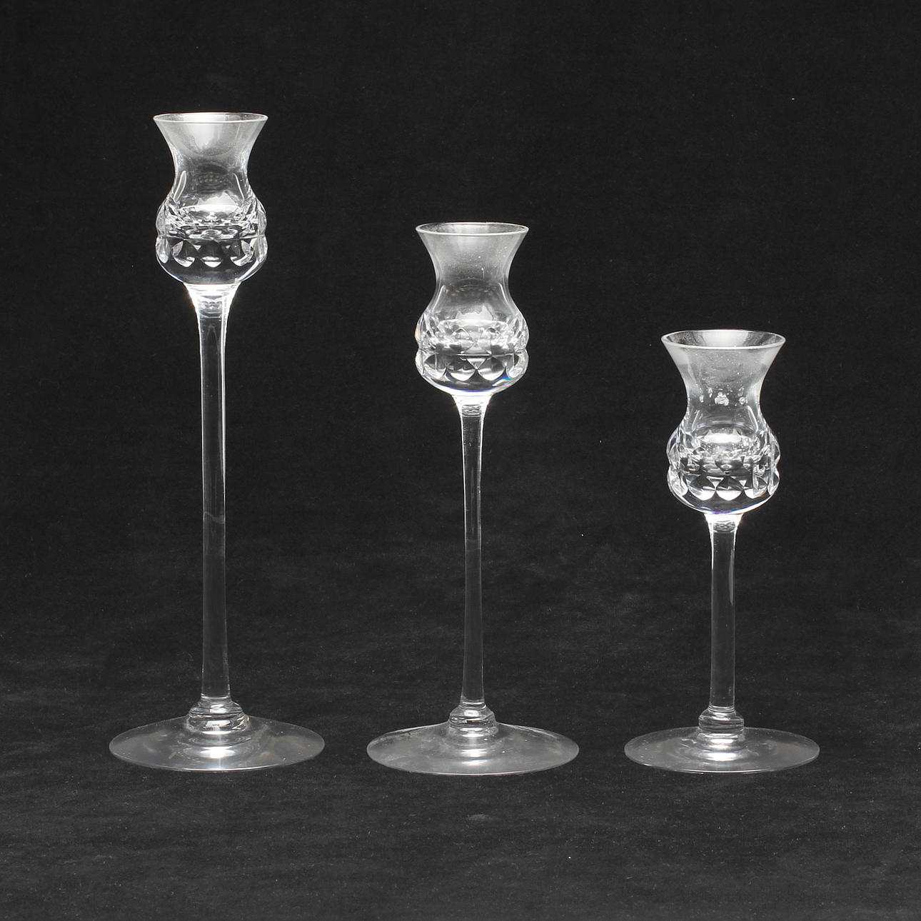 LJUSSTAKAR, 3 st, glas, "Prince", Göran Wärff, Kosta, en signerad.