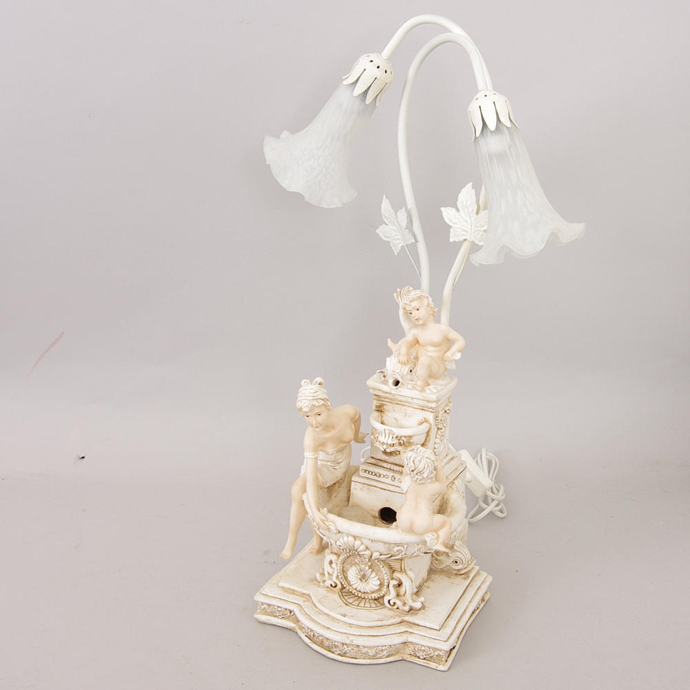 BORDSLAMPA MED FONTÄN, metall/konstmassa.