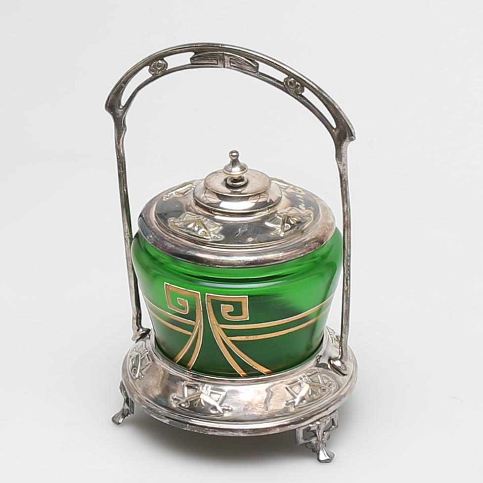 BONBONJÄR i försilvrad mässing och glas, GAB.